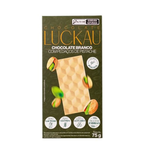 Barra Choco Branco Zero Poliol com Pedaços de Pistache Luckau 75g Barra Choco Branco Zero Poliol com Pedaços de Pistache Luckau 75g
