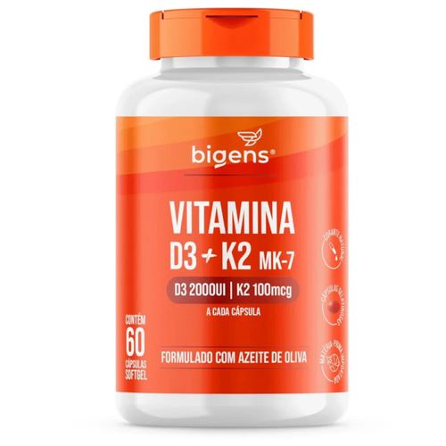 VITAMINA D3 2000UI + K2 MK7 100MCG OLEO DE OLIVA 60 CAPS BIGENS VITAMINA D3 2000UI + K2 MK7 100MCG OLEO DE OLIVA 60 CAPS BIGENS