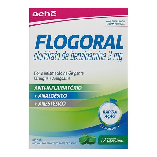 Anestésico, Anti-Inflamatório E Analgésico Flogoral 3Mg 12 Pastilhas Menta