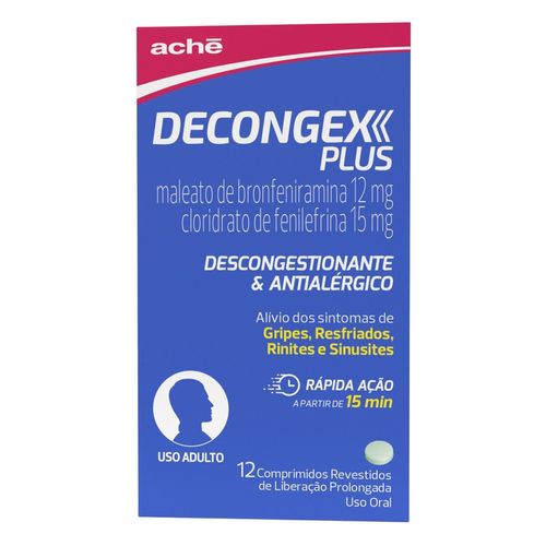 Descongestionante, Antialérgico E Antigripal Decongex Plus 12Mg + 15Mg 12 Comprimidos
