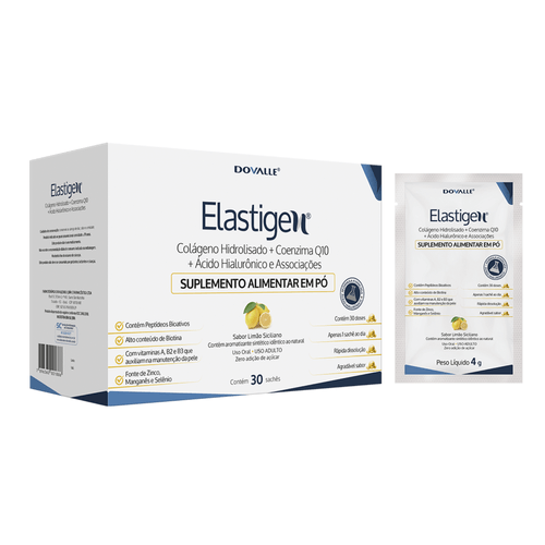 Elastigen 30 Sachês Limão Siciliano – Colágeno + Ácido Hialurônico