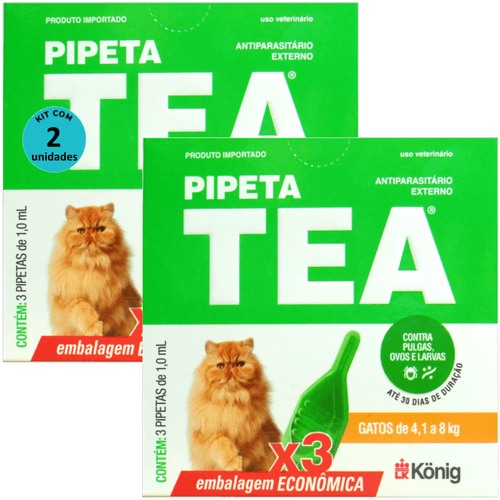 Pipeta Tea 1,0 ml Antiparasitário Contra Pulgas P/ Gatos de 4,1 até 8 Kg C/ 3 unid. Kit C/ 2 Cxs Pipeta Tea 1,0 ml Antiparasitário Contra Pulgas P/ Gatos de 4,1 até 8 Kg C/ 3 unid. Kit C/ 2 Cxs