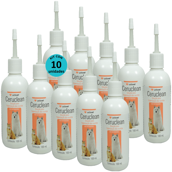 Ceruclean 100ml Solução Para Higienização dos Ouvidos Para Cães e Gatos Kit Com 10