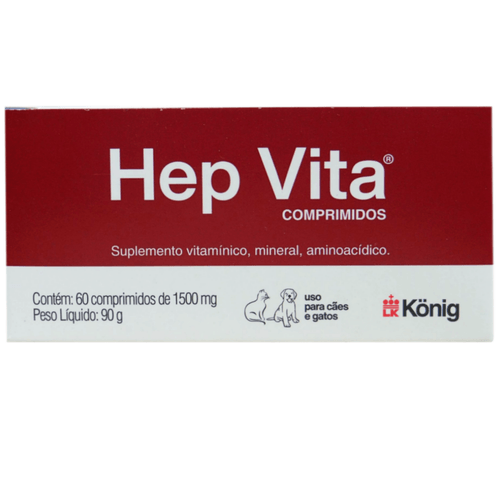 Suplemento Alimentar Hep Vita 1500mg C/ 60 Comp. para Cães e Gatos - König