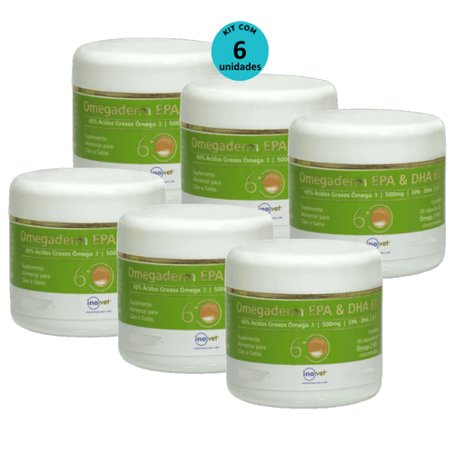 Omegaderm EPA & DHA 60 Suplemento P/ Cães e Gatos 500mg C/ 30 cáp. Inovet Kit com 6