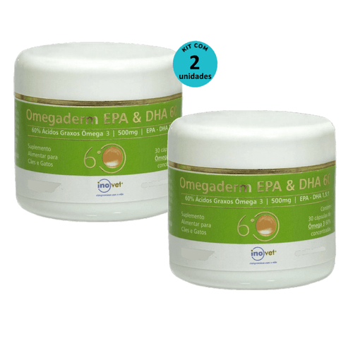 Omegaderm EPA & DHA 60 Suplemento P/ Cães e Gatos 500mg C/ 30 cáp. Inovet Kit com 2