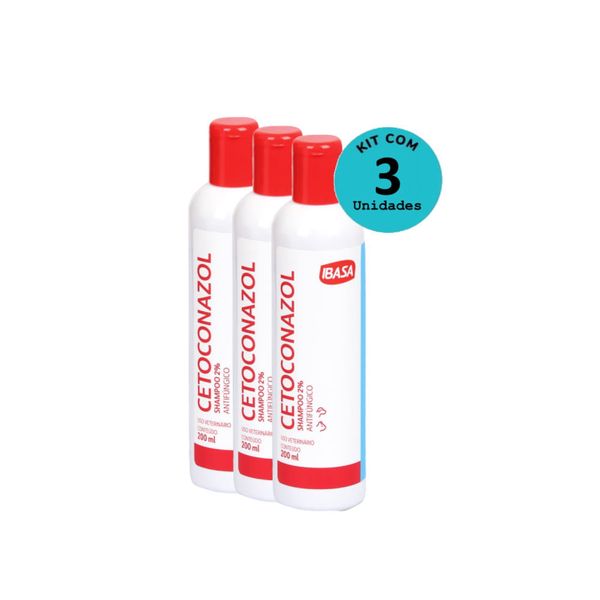 Kit Shampoo Cetoconazol 2% Ibasa 200ml C/ 3 unidades