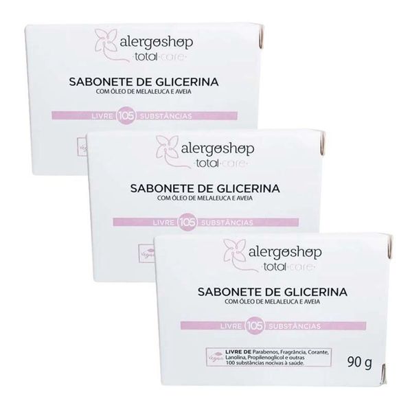 KIT 3 Sabonete em Barra Glicerina Alergoshop 90g 90g Branca