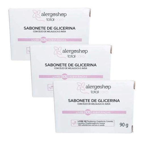 Kit 3 Sabonete Em Barra Glicerina Alergoshop 90G