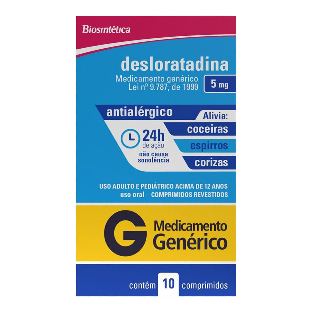 Antialérgico Desloratadina 5mg Genérico Biosintética 10 Comprimidos