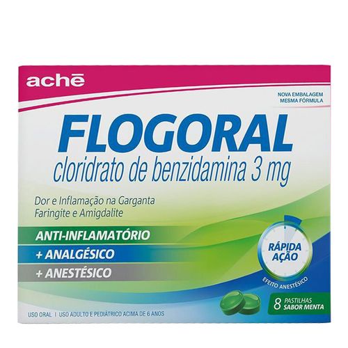 Pastilha Anestésica Flogoral 3Mg Menta 8 Unidades