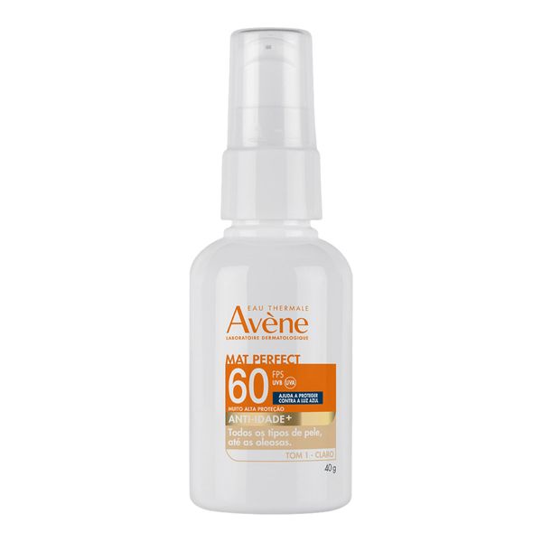 Protetor Solar Facial Eau Thermale Avène Mat Perfect Com Cor 1 Clara FPS 60 Anti-Idade+ 40g