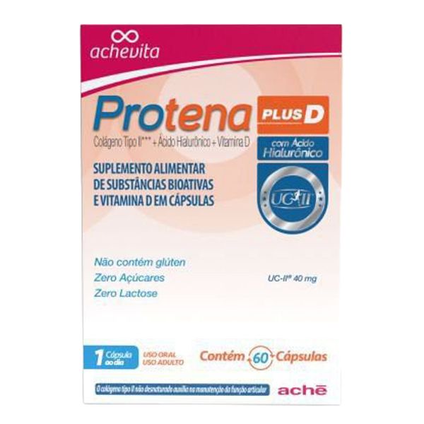 Suplemento Alimentar Protena Plus D Colágeno Tipo II + Ácido Hialuronico + Vitamina D 60 Cápsulas