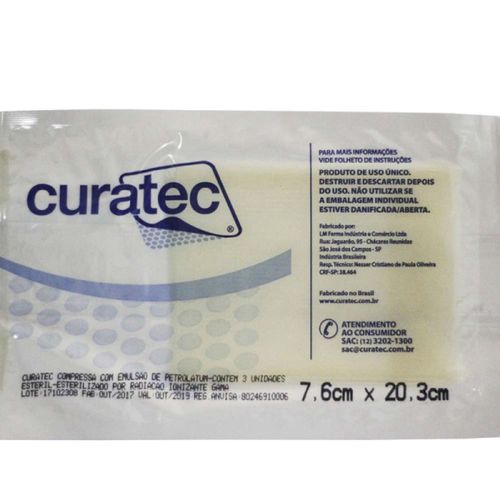 Compressa De Petrolatun Curatec 7,6x20 C/ 1 Unidade Compressa De Petrolatun Curatec 7,6x20 C/ 1 Unidade 7,5X20cm branco Compressa De Petrolatun Curatec 7,6x20 C/ 1 Unidade Compressa De Petrolatun Curatec 7,6x20 C/ 1 Unidade 7,5X20cm branco