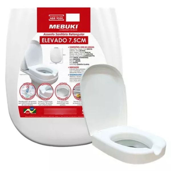 Assento Sanitario Elevado Retangular Mebuki 7,5cm Único