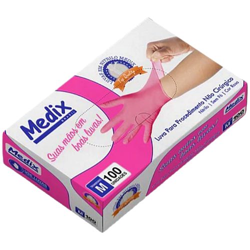 Luva Nitrílica Medix Rosa Tam M 100 unidades Luva Nitrílica Medix Rosa Tam M 100 unidades