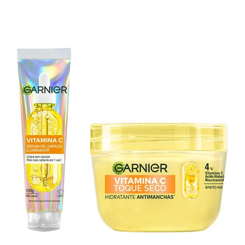 Kit-Garnier-Vitamina-C-Serum-de-Limpeza-100g---Hidratante-Gel-Antimanchas-85g Kit-Garnier-Vitamina-C-Serum-de-Limpeza-100g---Hidratante-Gel-Antimanchas-85g