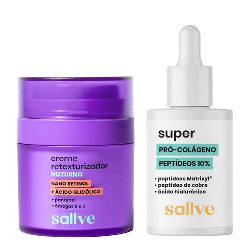 Kit-Sallve-Creme-Retexturizador-Noturno-30g---Serum-Super-Peptideos-10--30ml Kit-Sallve-Creme-Retexturizador-Noturno-30g---Serum-Super-Peptideos-10--30ml