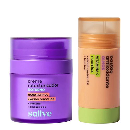 Kit-Sallve-Creme-Retexturizador-Noturno-30g---Bastao-para-os-Olhos-Antioxidante-10g