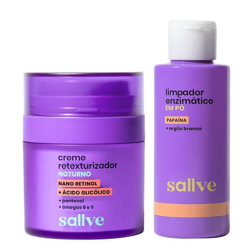 Kit-Sallve-Creme-Retexturizador-Noturno-30g---Limpador-Facial-Po-Enzimatico-30g Kit-Sallve-Creme-Retexturizador-Noturno-30g---Limpador-Facial-Po-Enzimatico-30g