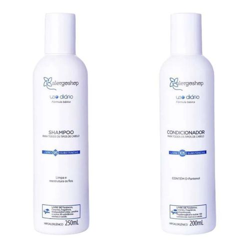 KIT Shampoo 250ml + Condicionador Hipoalergênico Uso Diário Alergoshop 200ml Branco KIT Shampoo 250ml + Condicionador Hipoalergênico Uso Diário Alergoshop 200ml Branco