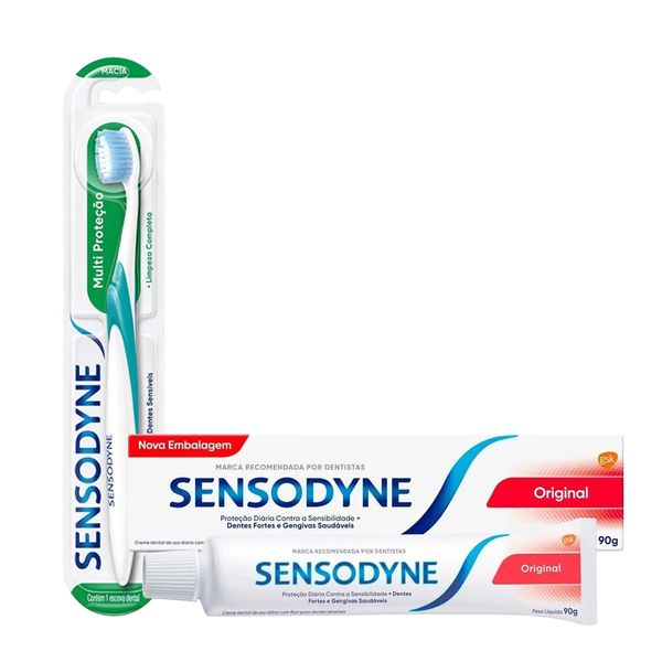Kit Sensodyne Dentes Sensíveis Pasta de Dente Original 90g + Escova de Dente Multiproteção 1 Unidade