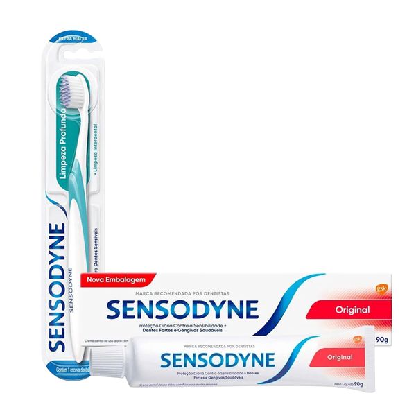 Kit Sensodyne Pasta de Dente Original 90g + Escova de Dente Limpeza Profunda 1 Unidade