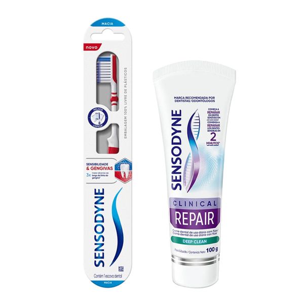 Kit Sensodyne Pasta de Dente Clinical Repair 100g + Escova de Dente Sensibilidade & Gengivas 1 Unidade