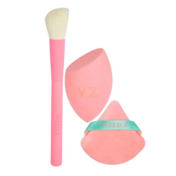 Kit Vizzela Essentials - 1 Pincel + 2 Esponjas de Maquiagem