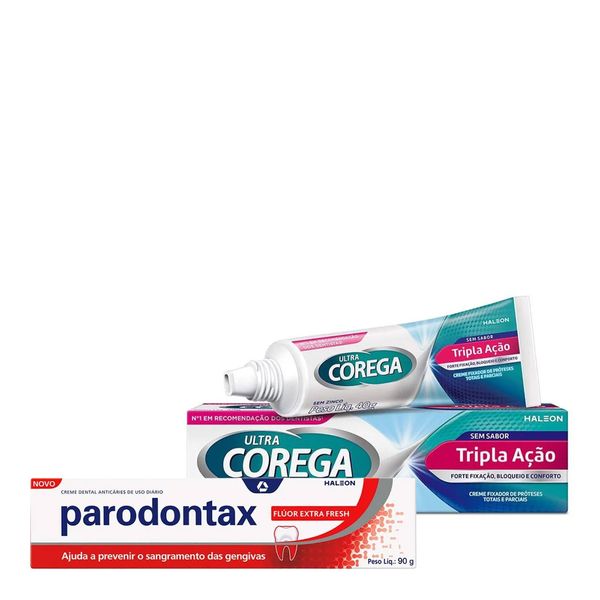 Kit Ultra Corega Creme Sem Sabor 40g + Pasta de Dente Parodontax Flúor 90g