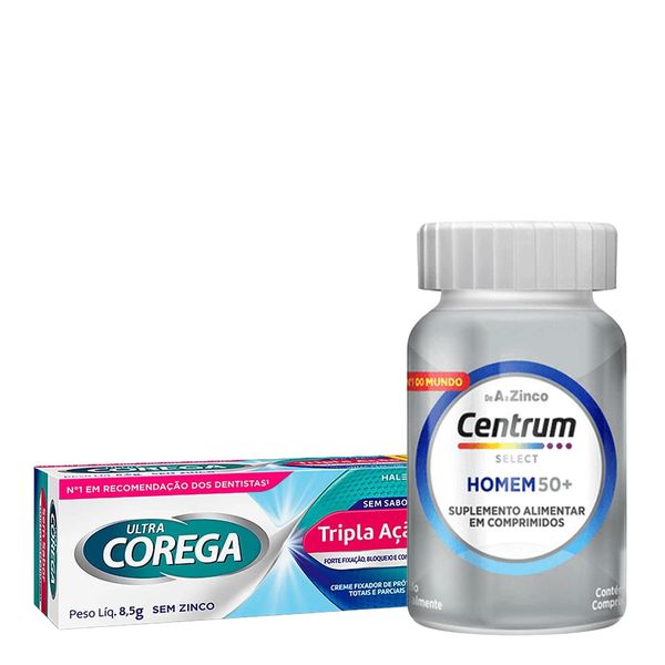 Kit Centrum Select Homem 50+ 60 Comprimidos + Corega Creme sem Sabor Ultra 8,5g