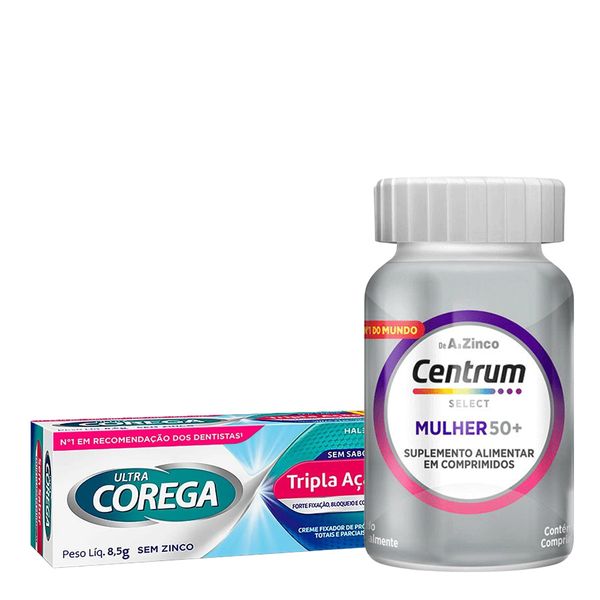 Kit Centrum Select Mulher 50+ 60 Comprimidos + Corega Creme sem Sabor Ultra 8,5g