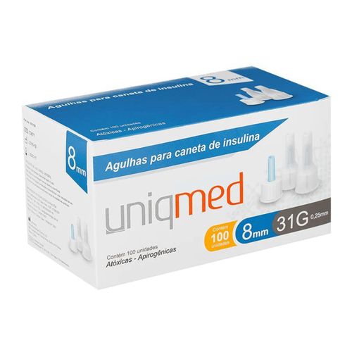 Agulhas Para Caneta de Insulina Uniqmed 8mm 100 Unidades Agulhas Para Caneta de Insulina Uniqmed 8mm 100 Unidades