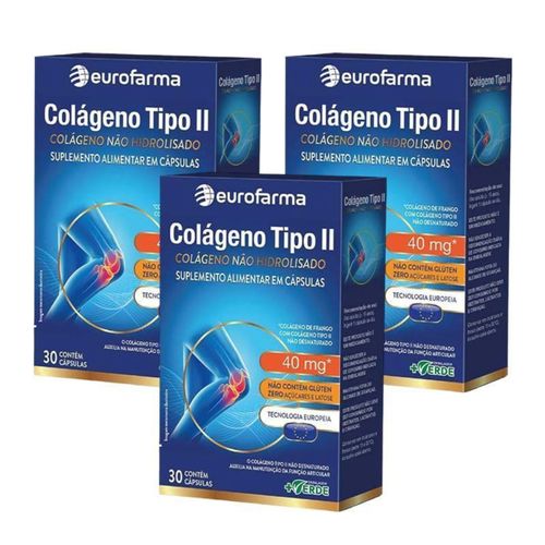 KIT 3 Colágeno Tipo II Eurofarma 30 Cápsulas KIT 3 Colágeno Tipo II Eurofarma 30 Cápsulas