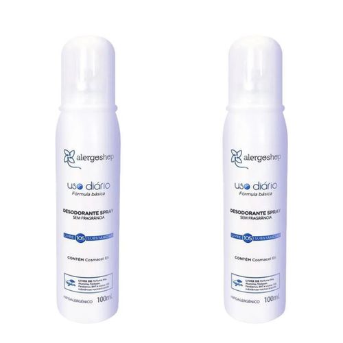 KIT 2 Desodorantes Spray Sem Fragrância Hipoalergênico Alergoshop 100ml