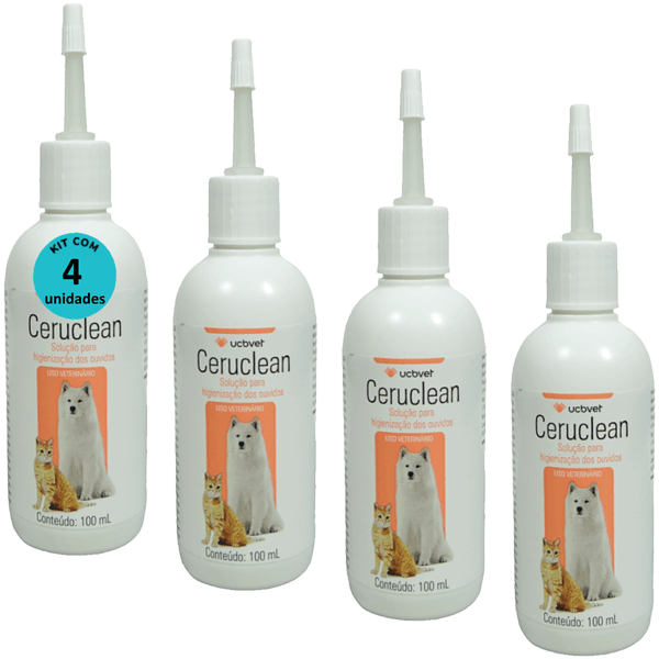 Ceruclean 100ml Solução Para Higienização dos Ouvidos Para Cães e Gatos Kit Com 4