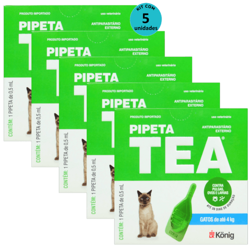 Pipeta Tea 0,5 ml Antiparasitário Contra Pulgas para Gatos de até 4 Kg - König Kit Com 5 Pipeta Tea 0,5 ml Antiparasitário Contra Pulgas para Gatos de até 4 Kg - König Kit Com 5