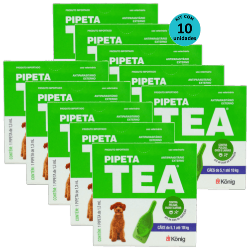 Pipeta Tea 1,3 ml Antiparasitário Contra Pulgas para Cães de 5,1 até 10 Kg - König Kit Com 10 Pipeta Tea 1,3 ml Antiparasitário Contra Pulgas para Cães de 5,1 até 10 Kg - König Kit Com 10