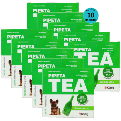 Pipeta Tea 0,7ml Antiparasitário Contra Pulgas para Cães de 0,6 até 5 Kg - König Kit Com 10 Pipeta Tea 0,7ml Antiparasitário Contra Pulgas para Cães de 0,6 até 5 Kg - König Kit Com 10
