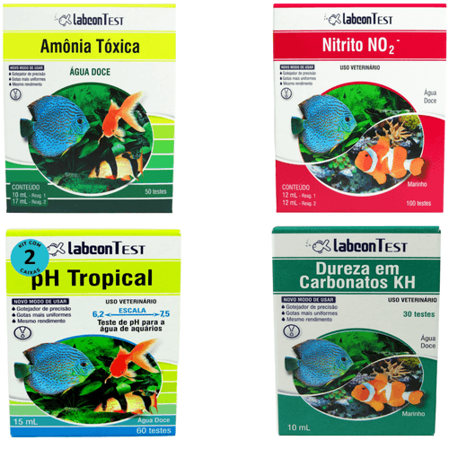 Kit Labcon Amônia Água Doce + 2 PH Tropical 15ml + Nitrito + Dureza KH