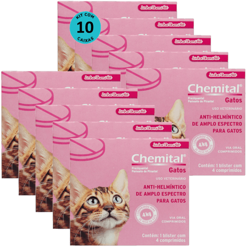 Chemital Com 4 Comprimidos Chemitec Vermífugo Para Gatos Kit Com 10 Cx Chemital Com 4 Comprimidos Chemitec Vermífugo Para Gatos Kit Com 10 Cx