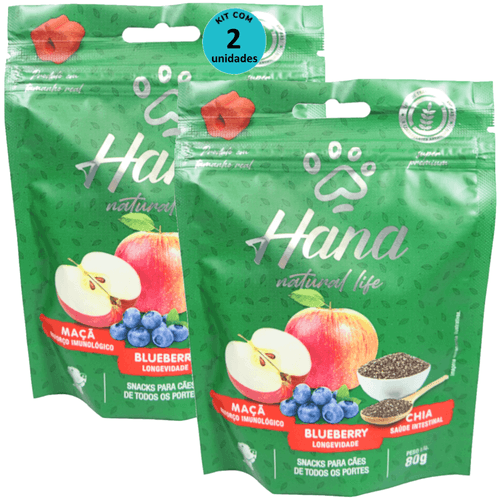 Hana Natural Life Maçã Blueberry Chia 80g Snacks Para Cães Adultos Kit C/ 2 un Hana Natural Life Maçã Blueberry Chia 80g Snacks Para Cães Adultos Kit C/ 2 un