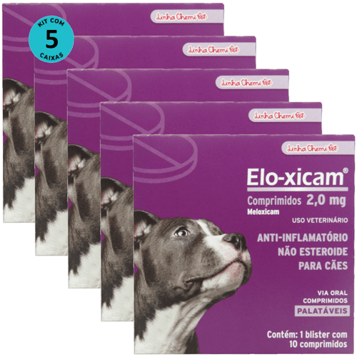 Elo-xicam 2,0mg Com 10 Comprimidos Para Cães Chemitec Kit Com 5