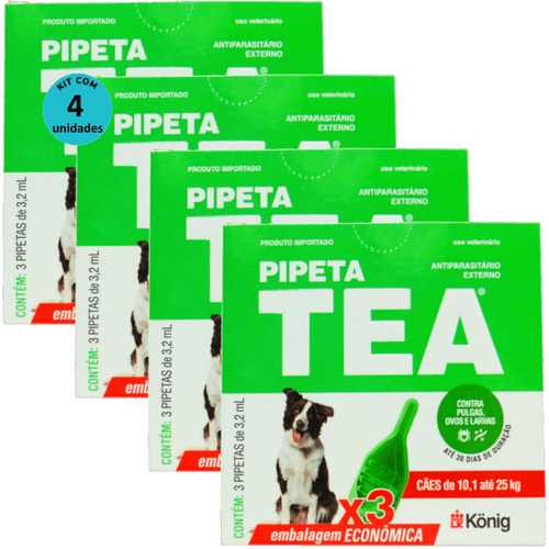 Pipeta Tea 3,2ml Antiparasitário Contra Pulgas P/ Cães de 10,1 até 25 Kg C/ 3 unid. Kit C/ 4 Cxs Pipeta Tea 3,2ml Antiparasitário Contra Pulgas P/ Cães de 10,1 até 25 Kg C/ 3 unid. Kit C/ 4 Cxs
