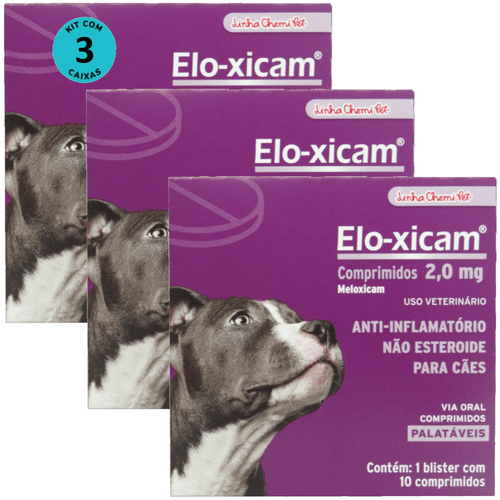 Elo-xicam 2,0mg Com 10 Comprimidos Para Cães Chemitec Kit Com 3
