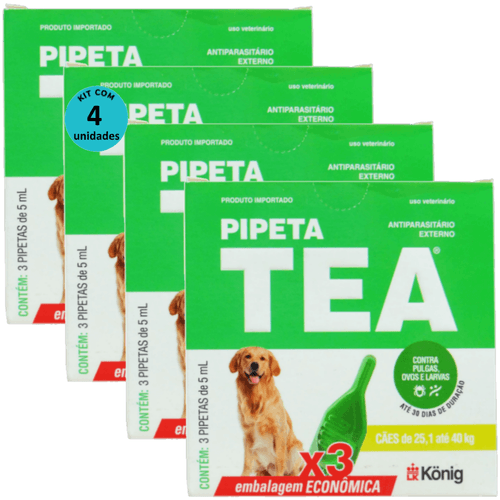 Pipeta Tea 5 ml Antiparasitário Contra Pulgas P/ Cães de 25,1 até 40 Kg C/ 3 unid. Kit C/ 4 Cxs Pipeta Tea 5 ml Antiparasitário Contra Pulgas P/ Cães de 25,1 até 40 Kg C/ 3 unid. Kit C/ 4 Cxs