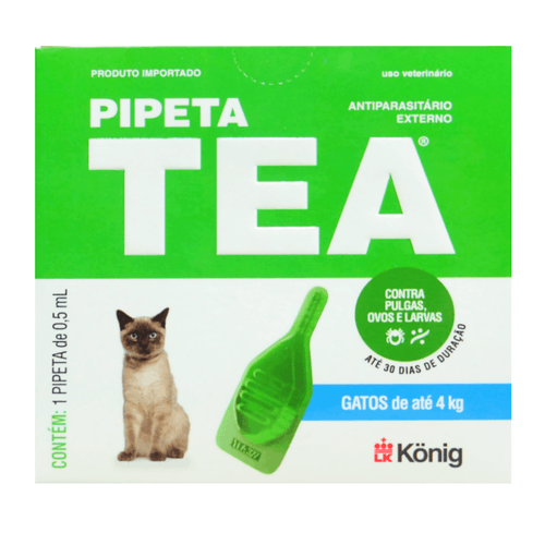 Pipeta Tea 0,5 ml Antiparasitário Contra Pulgas para Gatos de até 4 Kg - König