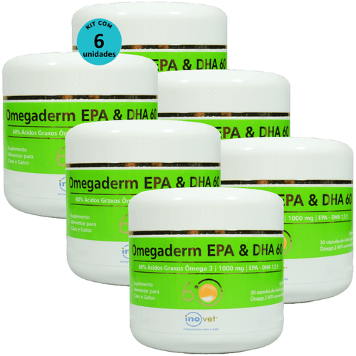 Omegaderm EPA & DHA 60 Suplemento Cães e Gatos 1000mg C/ 30 Cápsulas Kit Com 6 Omegaderm EPA & DHA 60 Suplemento Cães e Gatos 1000mg C/ 30 Cápsulas Kit Com 6