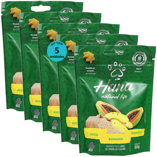 HANA NATURAL LIFE AVEIA BANANA MAMÃO 80G SNACKS PARA CÃES ADULTOS KIT C/ 5 UN Hana Natural Life Aveia Açaí Banana 80g Snacks Para Cães Adultos Kit C/ 5 un