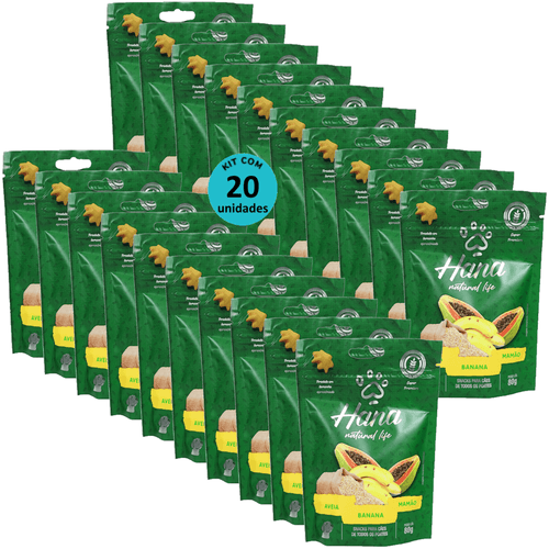 HANA NATURAL LIFE AVEIA BANANA MAMÃO 80G SNACKS PARA CÃES ADULTOS KIT C/ 20 UN HANA NATURAL LIFE AVEIA BANANA MAMÃO 80G SNACKS PARA CÃES ADULTOS KIT C/ 20 UN